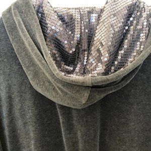 Style & Co Grey Velour Sequin Hooded Sweatshirt
